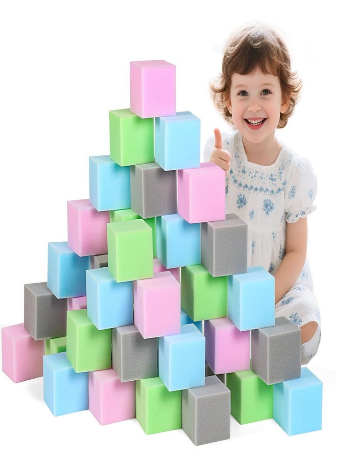 FUBOTRAD 48PCS Kids Foam Blocks for Ball Pit - 3" Square Foam Blocks and Foam Cubes for Foam Pit, Soft Play Equipment, Toddler Gymnastics & Parkour Equipment - Blue/Pink/Green/Grey - Image 1