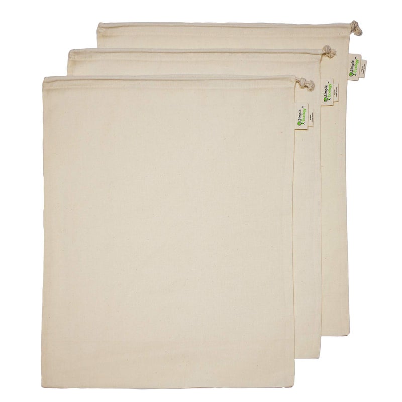Simple Ecology Reusable Grocery Produce Shopping and Storage Bags Organic Cotton Muslin XLarge 3 pack
