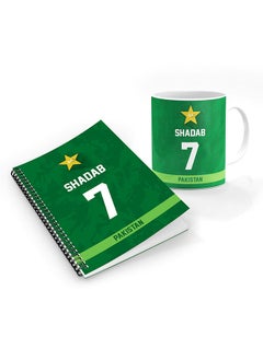 Stylizedd Designer Printed Coffee Mug + A5 Spiral Notebook Memo Notepad Journal Personalised Combo Gift Set  -Player Name - Shadab Khan, Jersey Number-7