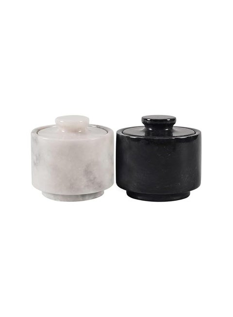 Marble Salt Cellar with Lid 3" White and Black Spice Jar For kitchen Counter Stone Salt Container and Sugar, Salt & Pepper Bowls