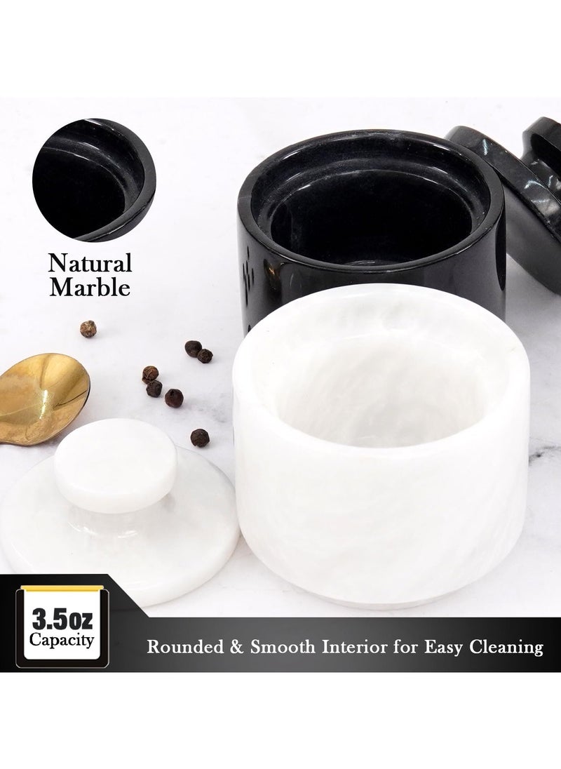 RADICALn Handmade Marble Black and White Salt Cellar Set of 2 Bowls Decor for Kitchen Counter  - Image 4