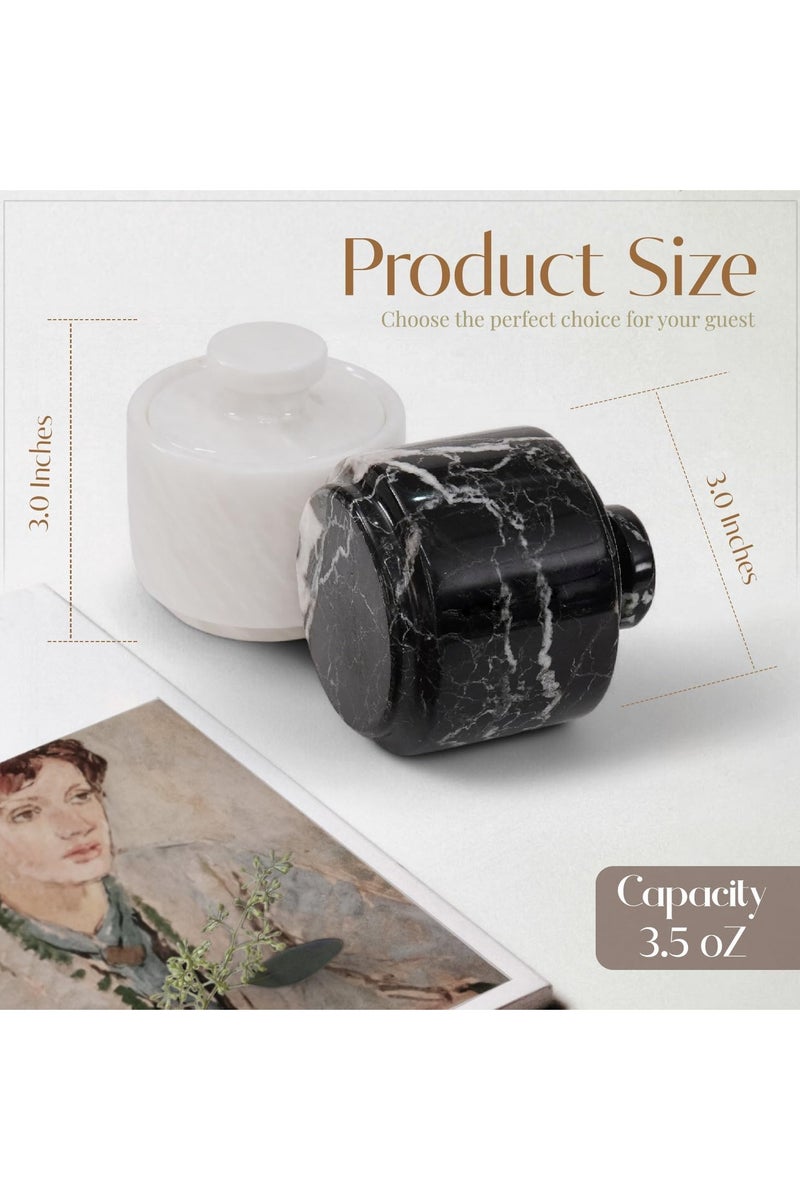 Marble Salt Cellar with Lid 3" White and Black Spice Jar For kitchen Counter Stone Salt Container and Sugar, Salt & Pepper Bowls