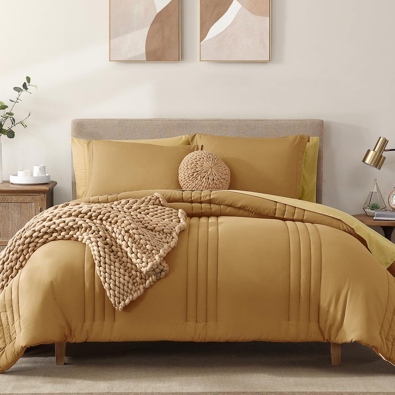 Monbix King Size Comforter Set - 7 Pieces Bed in a Bag King, Desert Yellow Bedding Sets with Comforter, All Seasons Comforter Bed Set with Sheets, Pillowcases & Shams - Image 1