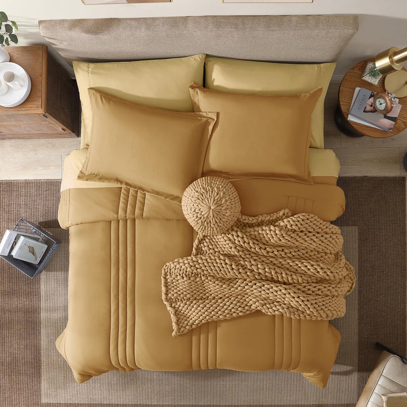 Monbix King Size Comforter Set - 7 Pieces Bed in a Bag King, Desert Yellow Bedding Sets with Comforter, All Seasons Comforter Bed Set with Sheets, Pillowcases & Shams - Image 2