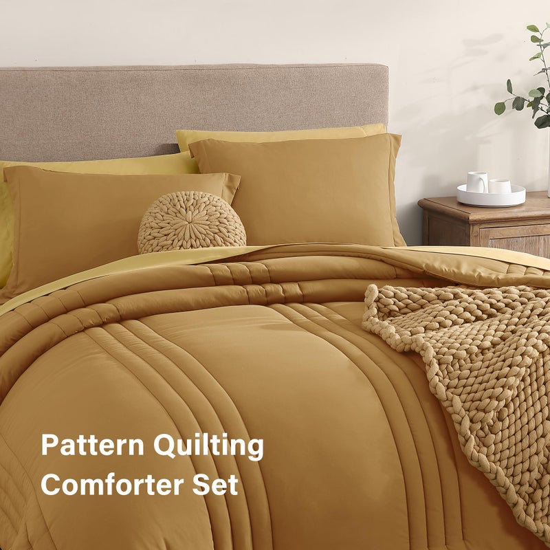 Monbix King Size Comforter Set - 7 Pieces Bed in a Bag King, Desert Yellow Bedding Sets with Comforter, All Seasons Comforter Bed Set with Sheets, Pillowcases & Shams - Image 4