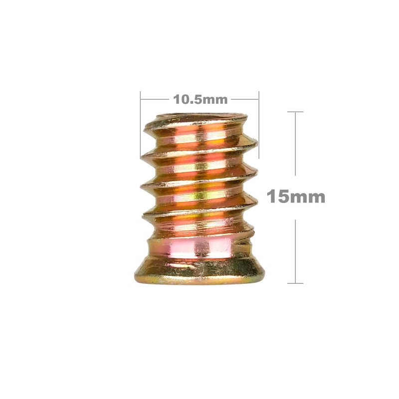 Anwenk 40Pcs Anwenk 1/4"-20 x 15mm Furniture Screw in Nut Threaded Wood Inserts Bolt Fastener Connector Hex Socket Drive for Wood Furniture Assortment (with Hex Spanner) - Image 4