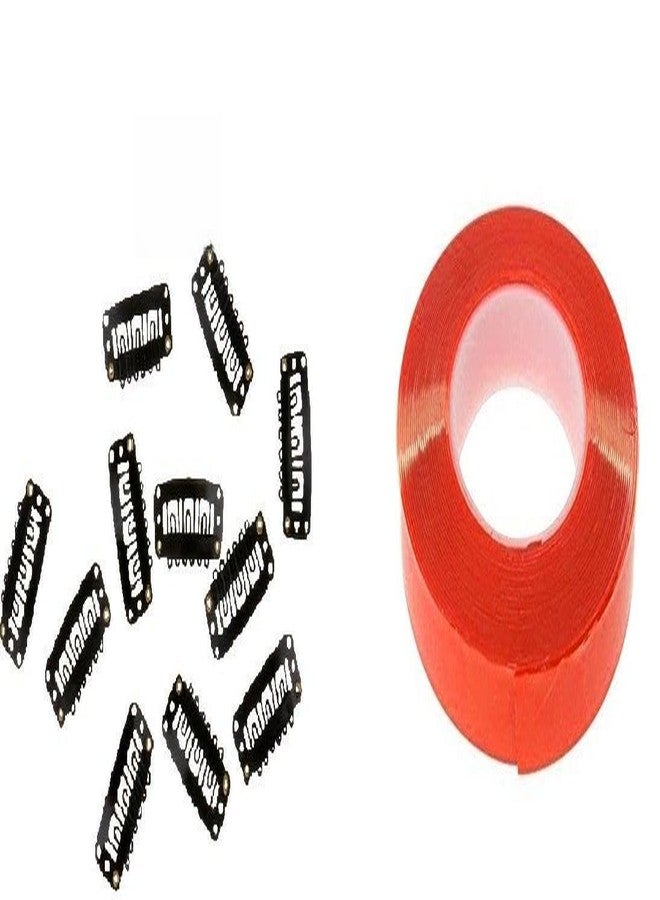 Osking Hair Wigs tape/Hair Patch Tape/Hair Toupee Tape/Red Double Sided Tape For Hair Patch & Hair Toupee (Red Tape) (10 meters Rolls) + 12 Clips - Image 1
