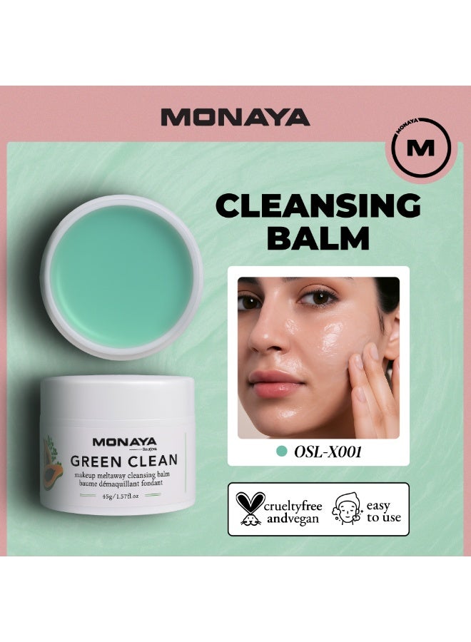 مونايا X001 ميك أب ريموفر كلينزينج بالم - جرين كلين لإزالة المكياج المقاوم للمياه + منظف زيتي - منظف مزدوج لطيف مقشر - يتحول من بلسم إلى رغوة حليبية