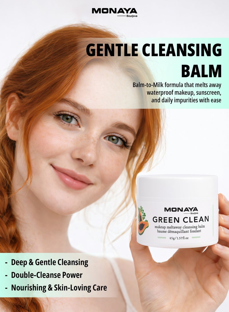 Monaya X001 Makeup Remover Cleansing Balm -Green Clean Waterproof Makeup Remover + Oil Based Cleanser - Gentle Exfoliating Double Cleanser - Melts From Balm to Milky Lather - Image 3