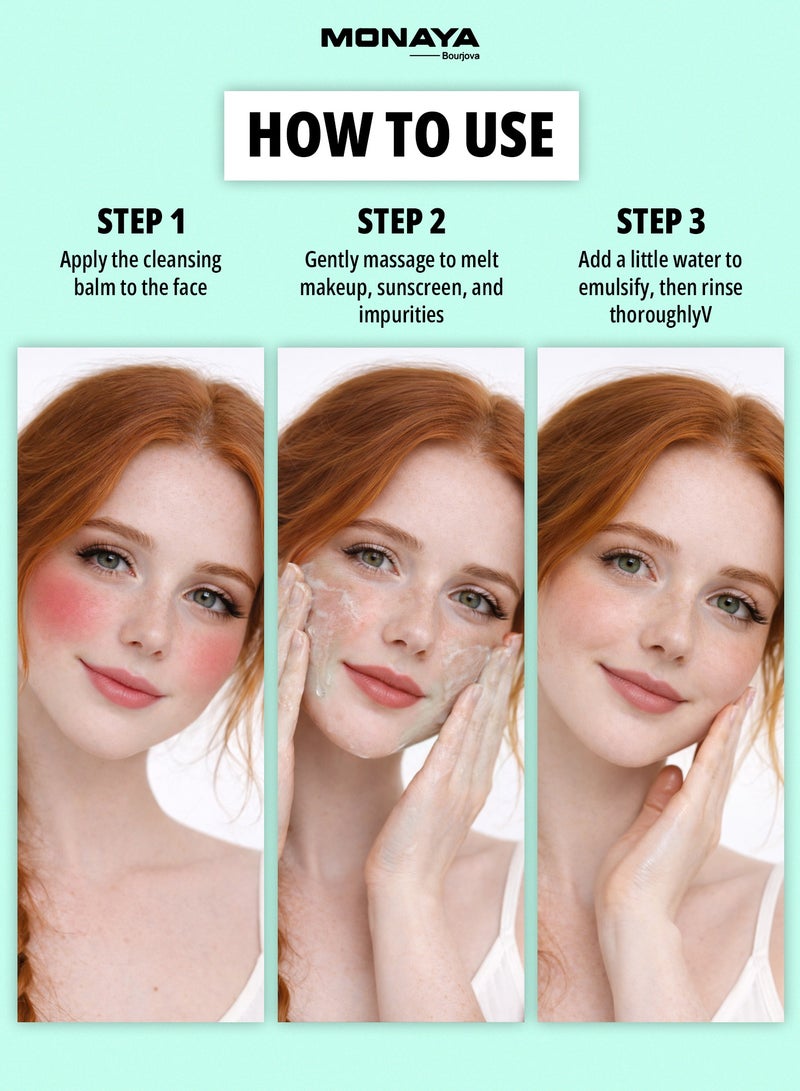 Monaya X001 Makeup Remover Cleansing Balm -Green Clean Waterproof Makeup Remover + Oil Based Cleanser - Gentle Exfoliating Double Cleanser - Melts From Balm to Milky Lather - Image 4