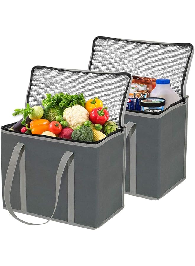 KASTWAVE Reusable Shopping Bags Insulated Picnic Cooler Bag Large Washable Ice Bag With Reinforced Bottom And Handles  Perfect For Hot Or Cold Food Food Delivery (2 Pcsgrey) - Image 1