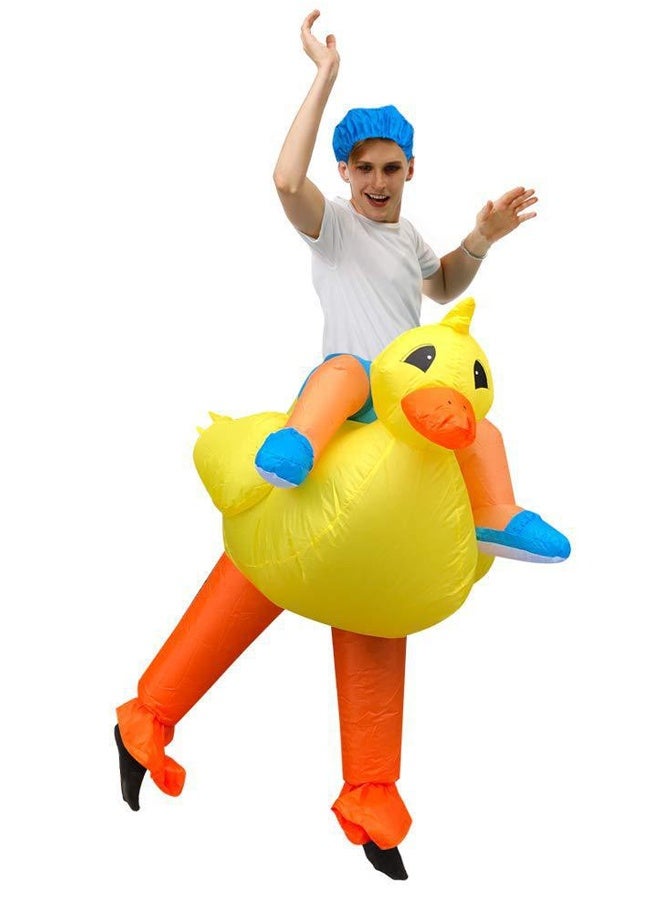 Inflatable Yellow Duck Costume for Adult Riders - Quick-Inflate Design Adjustable Harness & Reflective Strips - Funny Fancy Dress for Halloween, Halloween, Themed Parties - Durable Polyester, Water-Resistant- One Size - Image 3