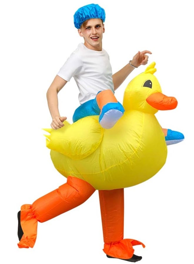 Inflatable Yellow Duck Costume for Adult Riders - Quick-Inflate Design Adjustable Harness & Reflective Strips - Funny Fancy Dress for Halloween, Halloween, Themed Parties - Durable Polyester, Water-Resistant- One Size - Image 1