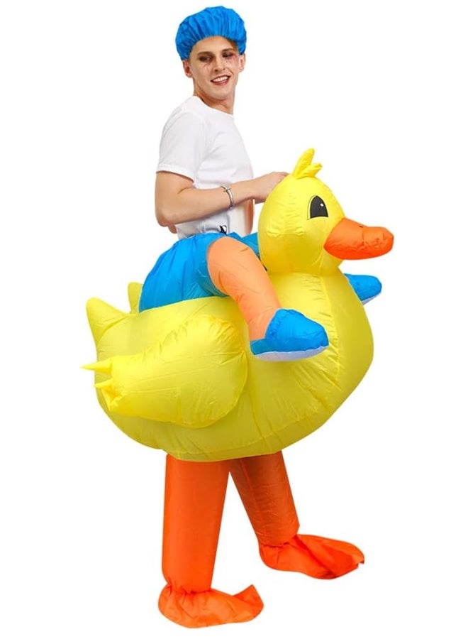 Inflatable Yellow Duck Costume for Adult Riders - Quick-Inflate Design Adjustable Harness & Reflective Strips - Funny Fancy Dress for Halloween, Halloween, Themed Parties - Durable Polyester, Water-Resistant- One Size - Image 5