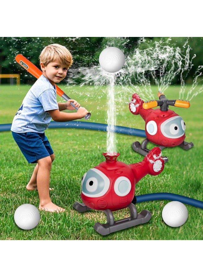 Soofam Water Sprinkler Baseball Toy for Children, Helicopter Sprinkler Ball Set, 2-in-1 Outdoor Sprinkler for Kids Toys with Baseball Water Toy for Backyard Lawn Garden Summer Pool Party - Image 1