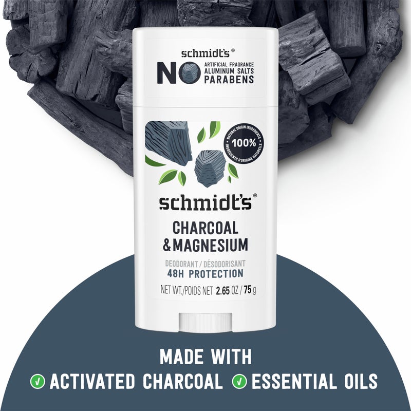 Schmidt's Aluminum-Free Vegan Deodorant Charcoal & Magnesium with 48 Hour Odor Protection, 2 Count for Women and Men, Natural Ingredients, Cruelty-Free, 2.65 oz, Pack of 2 - Image 2
