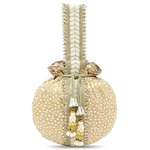 Aheli Brown Potli Bags Gift for Women Evening Bag Clutch Ethnic Bride Purse with Drawstring - Image 1