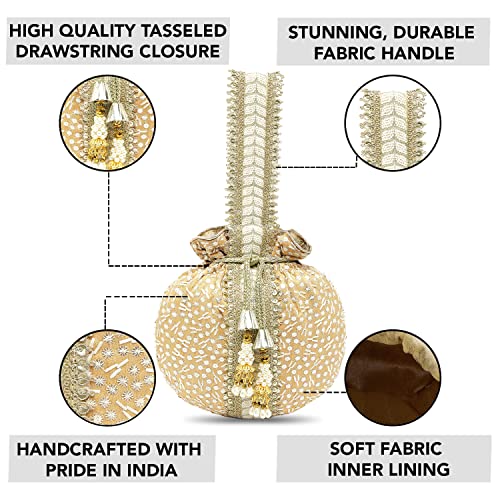 Aheli Brown Potli Bags Gift for Women Evening Bag Clutch Ethnic Bride Purse with Drawstring - Image 2
