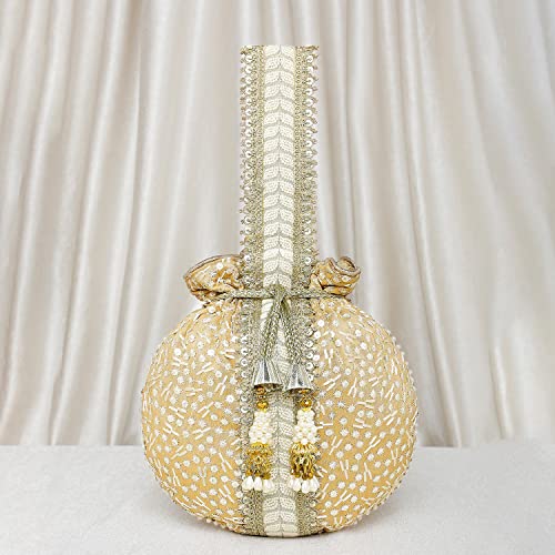 Aheli Brown Potli Bags Gift for Women Evening Bag Clutch Ethnic Bride Purse with Drawstring - Image 5