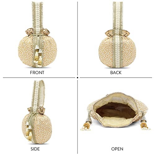 Aheli Brown Potli Bags Gift for Women Evening Bag Clutch Ethnic Bride Purse with Drawstring - Image 4