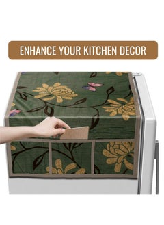 Kuber Industries Kuber Industries Fridge Top Cover | Fridge Top Cover with Pockets | Refrigerator Top Cover for Kitchen | Fridge Top Cover with 6 Utility Pockets | Flower Fridge Cover | Green  - Image 5
