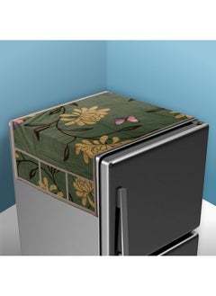 Kuber Industries Kuber Industries Fridge Top Cover | Fridge Top Cover with Pockets | Refrigerator Top Cover for Kitchen | Fridge Top Cover with 6 Utility Pockets | Flower Fridge Cover | Green  - Image 1