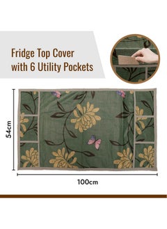 Kuber Industries Kuber Industries Fridge Top Cover | Fridge Top Cover with Pockets | Refrigerator Top Cover for Kitchen | Fridge Top Cover with 6 Utility Pockets | Flower Fridge Cover | Green  - Image 3