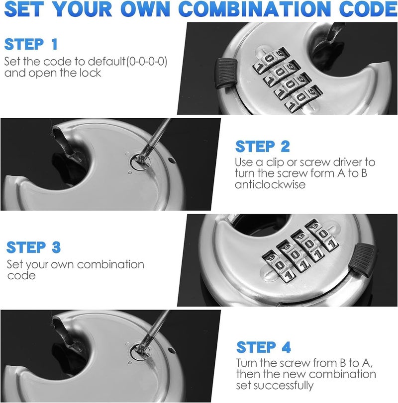 Vroxy Vroxy Keyless Padlock Top Security Lock Waterproof Lock with 4 Digital Combination Heavy Duty Lock Disc Lock for Sheds Storage Unit Garage Fence Trailer Tongue 1Pcs Silver - Image 3