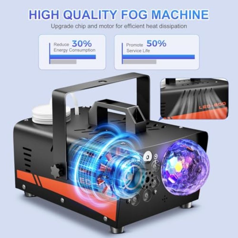 Smoke Machine, Fog Machine with Disco Ball Lights, 600W and 3000CFM with 13 Colorful LED Lights Effect, Wireless Remote Control, Suitable for Indoor, Wedding, Parties, Halloween, and DJ Stage - Image 5