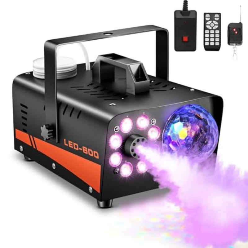 Smoke Machine, Fog Machine with Disco Ball Lights, 600W and 3000CFM with 13 Colorful LED Lights Effect, Wireless Remote Control, Suitable for Indoor, Wedding, Parties, Halloween, and DJ Stage - Image 1