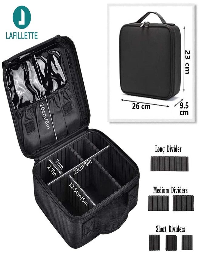 LAFILLETTE Travel Cosmetic Bags, Professional Makeup Case Box Organizer with Adjustable Dividers Compartments for Makeup Brushes Toiletry Jewelry Digital Accessories (10 INCH (1 Layer), Black) - Image 2