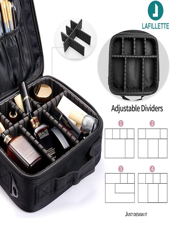 LAFILLETTE Travel Cosmetic Bags, Professional Makeup Case Box Organizer with Adjustable Dividers Compartments for Makeup Brushes Toiletry Jewelry Digital Accessories (10 INCH (1 Layer), Black) - Image 5