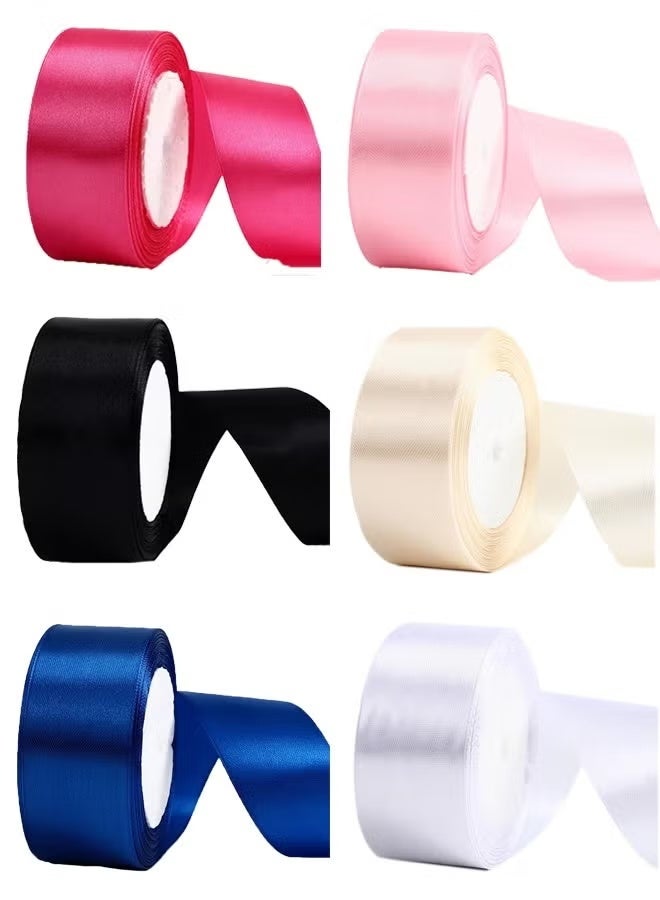مجموعة من 6 لفات من شرائط الساتان بطول 150 ياردة - شريط بوليستر بعرض 1.57 بوصة لتغليف الهدايا، وربطات الشعر، والتنسيقات الزهرية، والحرف اليدوية، بدون ريش، بألوان متنوعة - Image 1