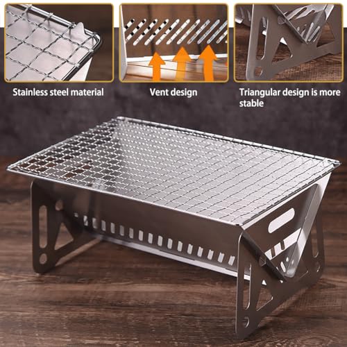 PEFWO Mini Camp Grill Portable Stainless Steel Grill Portable Mini Grill for Outdoor CampingLarge - Image 3