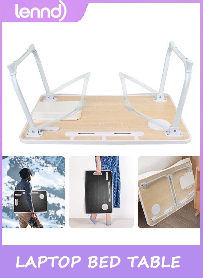 LENND Laptop Bed Table, Laptop Desk for Bed, Foldable Laptop Bed Desk with USB Charge Port, Handle, Desktop Card Slot, Cup Slot, Side Drawer, Portable Laptop Table for Bed Eating Reading Working - Image 5