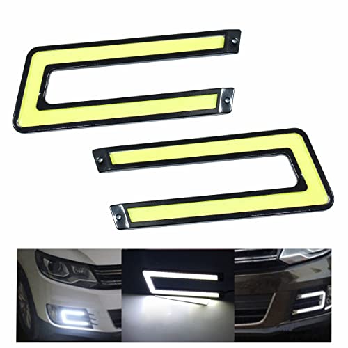 SORAX U Shape COB LED DRL Light White 6000K High Power Brighter Bumper DRL Lights Compatible For All Universal Car (Pack of 2) - Image 1