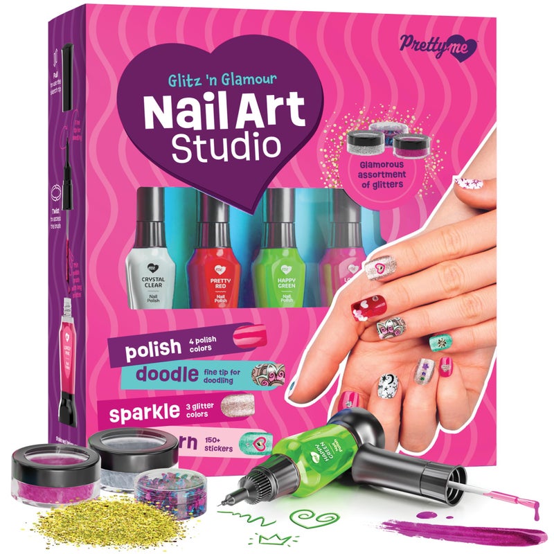 Pretty Me Nail Art Studio for Girls - Birthday Gift - Nail Polish Kit for Kids Ages 7-12 Years Old - Girl Gifts Ideas - Gift Set - Girly Stuff - Polish, Pens, Glitter, Stickers, Gems, Filer - 8 9 10 11 12 Year - Image 1