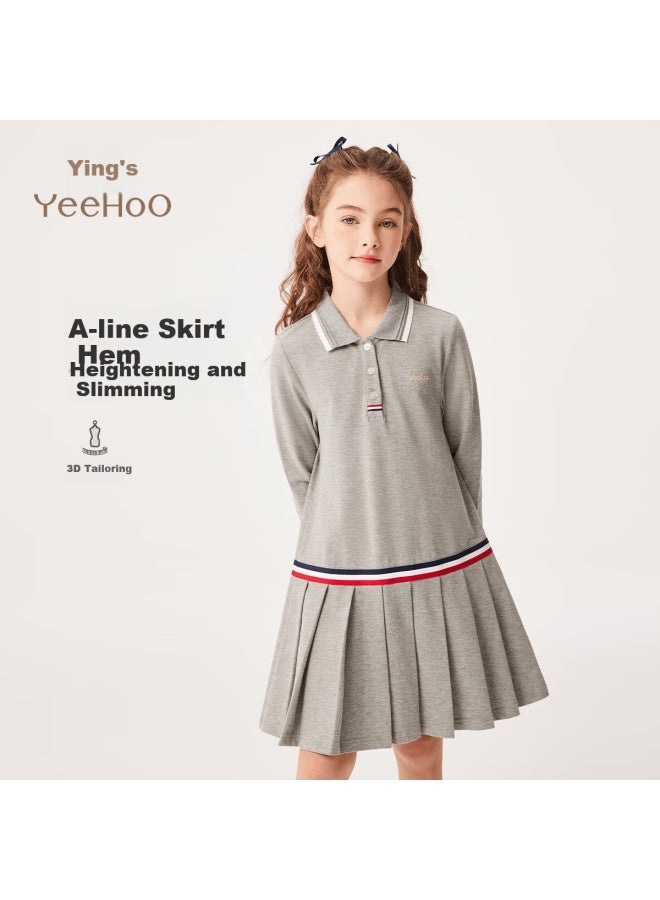 Yeehoo Girls' Dress Children's Skirt Big Kids Pleated Long Sleeve Sports Casual Spring Gray 130