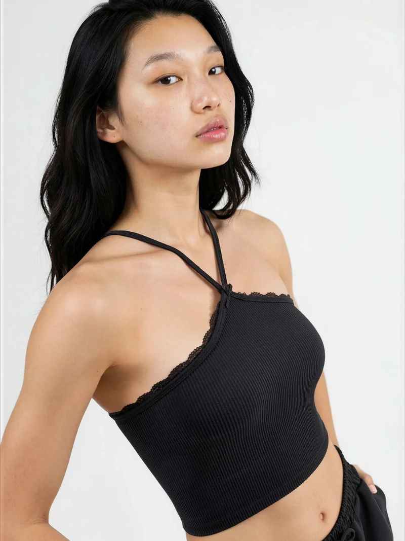 بوسيم BUSEM Halter Neck Ribbed Crop Top
