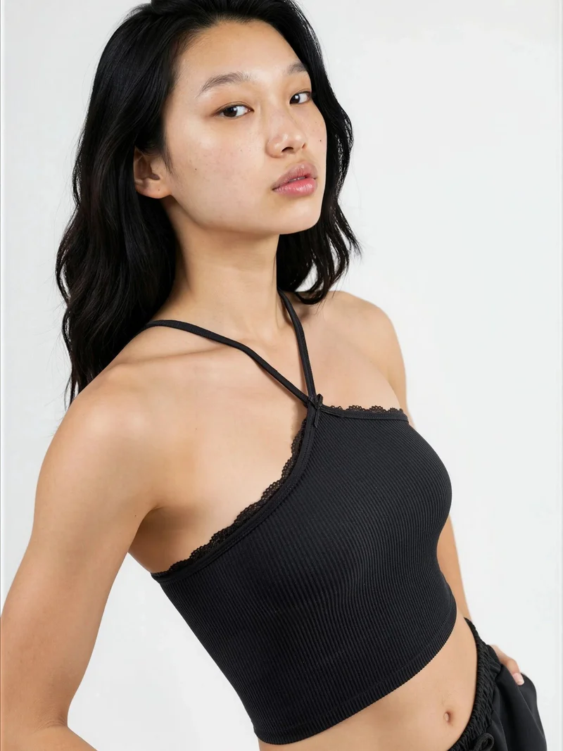 بوسيم BUSEM Halter Neck Ribbed Crop Top