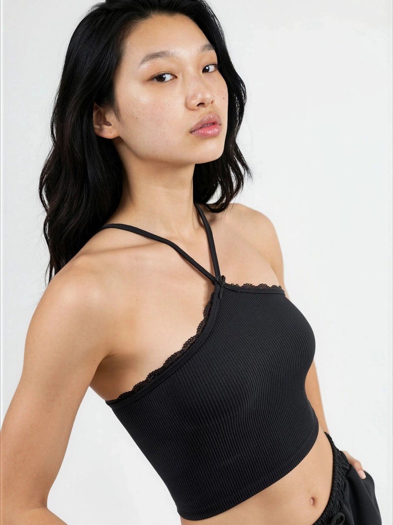 BUSEM Halter Neck Ribbed Crop Top - Image 1
