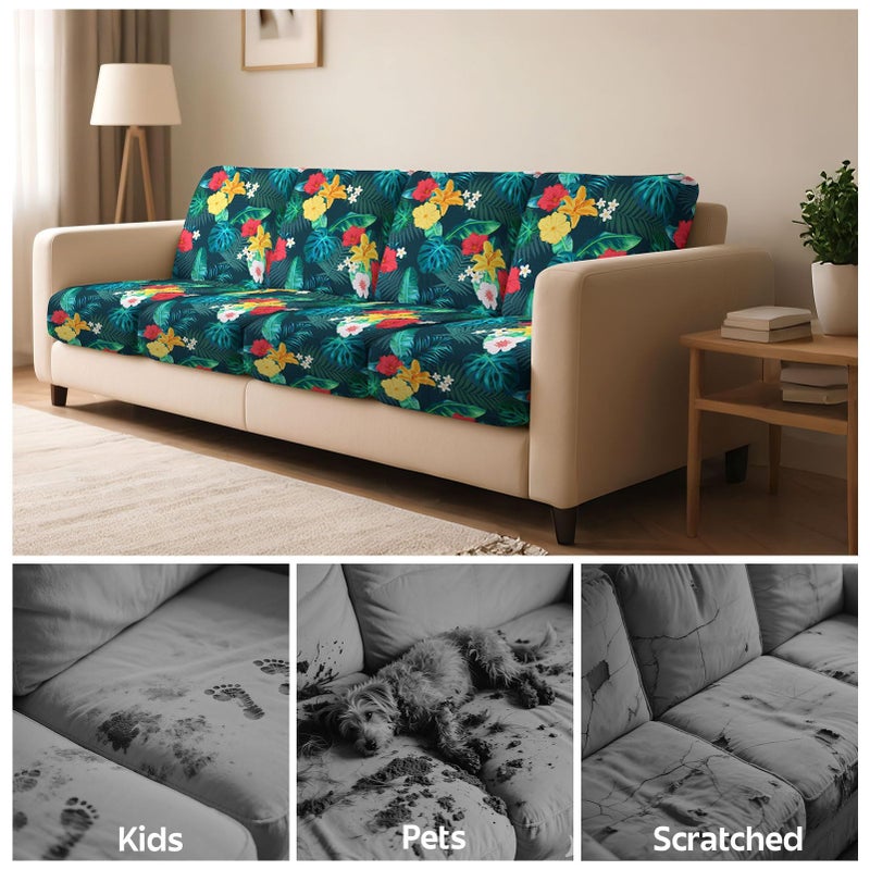 pickyNproud 8Pcs Patio Cushion Covers Stretch Outdoor Couch Cushions Slipcovers Replacement Washable Furniture Protector with Elastic Bottom Sofa Chair Seat Cover, Floral Leaves - Image 5