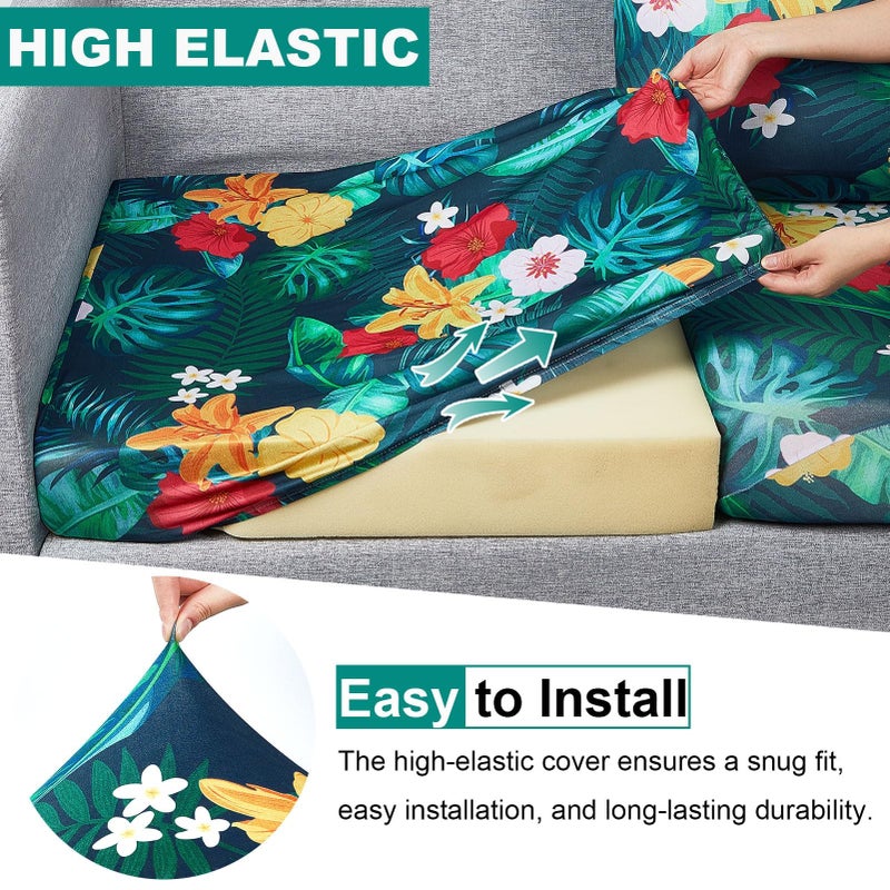 pickyNproud 8Pcs Patio Cushion Covers Stretch Outdoor Couch Cushions Slipcovers Replacement Washable Furniture Protector with Elastic Bottom Sofa Chair Seat Cover, Floral Leaves - Image 2