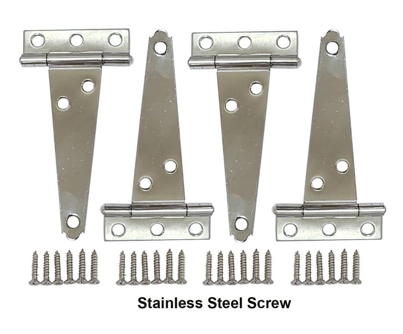 QCAA Stainless Steel Light Tee Hinge, with Stainless Steel Screw, 4" x 2-5/16" x 1.4 mm, Vibrated Stainless Steel, 4 Pack, Made in Taiwan - Image 3