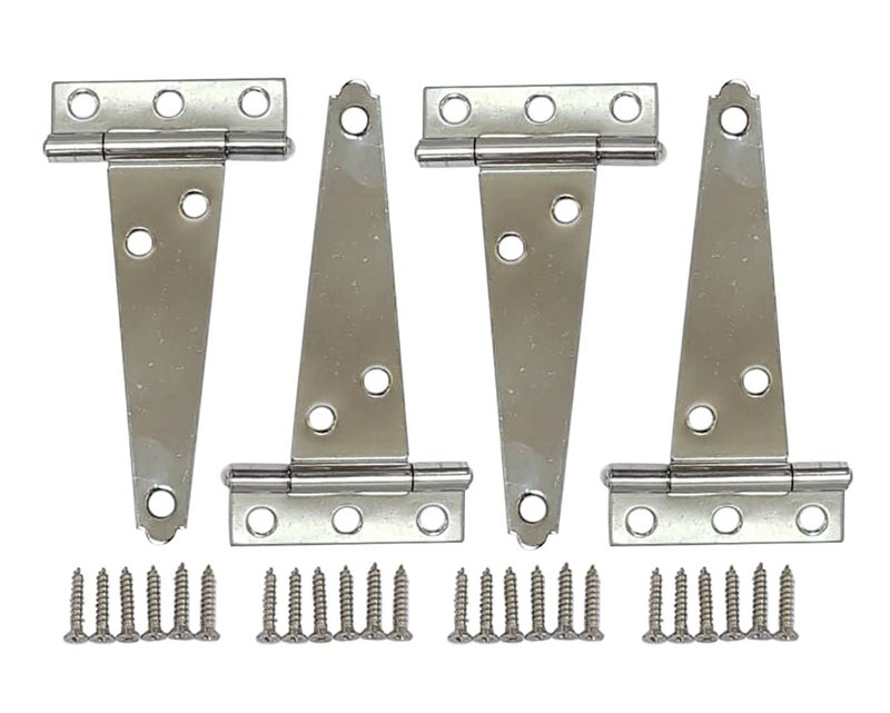 QCAA Stainless Steel Light Tee Hinge, with Stainless Steel Screw, 4" x 2-5/16" x 1.4 mm, Vibrated Stainless Steel, 4 Pack, Made in Taiwan - Image 1
