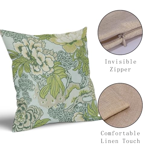 Anyako Sage Green Spring Flower Pillowcase Set of 2 Chinoiserie Floral Throw Pillows Square 20x20 Inch Spring Green Floral Pillow Cushion Covers Farmhouse Decor for Home Living Room Bed Couch Sofa Outdoor - Image 3