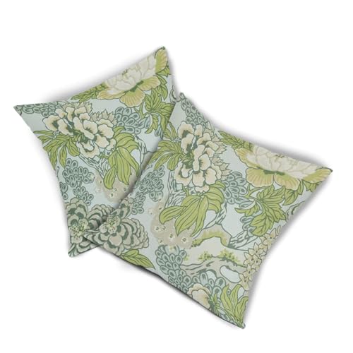 Anyako Sage Green Spring Flower Pillowcase Set of 2 Chinoiserie Floral Throw Pillows Square 20x20 Inch Spring Green Floral Pillow Cushion Covers Farmhouse Decor for Home Living Room Bed Couch Sofa Outdoor - Image 2