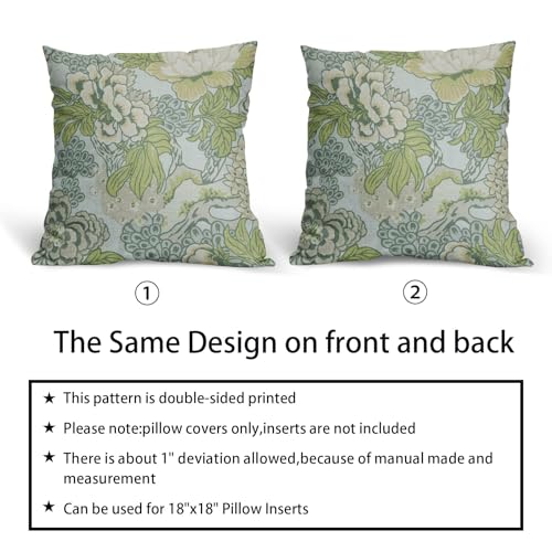 Anyako Sage Green Spring Flower Pillowcase Set of 2 Chinoiserie Floral Throw Pillows Square 20x20 Inch Spring Green Floral Pillow Cushion Covers Farmhouse Decor for Home Living Room Bed Couch Sofa Outdoor - Image 5