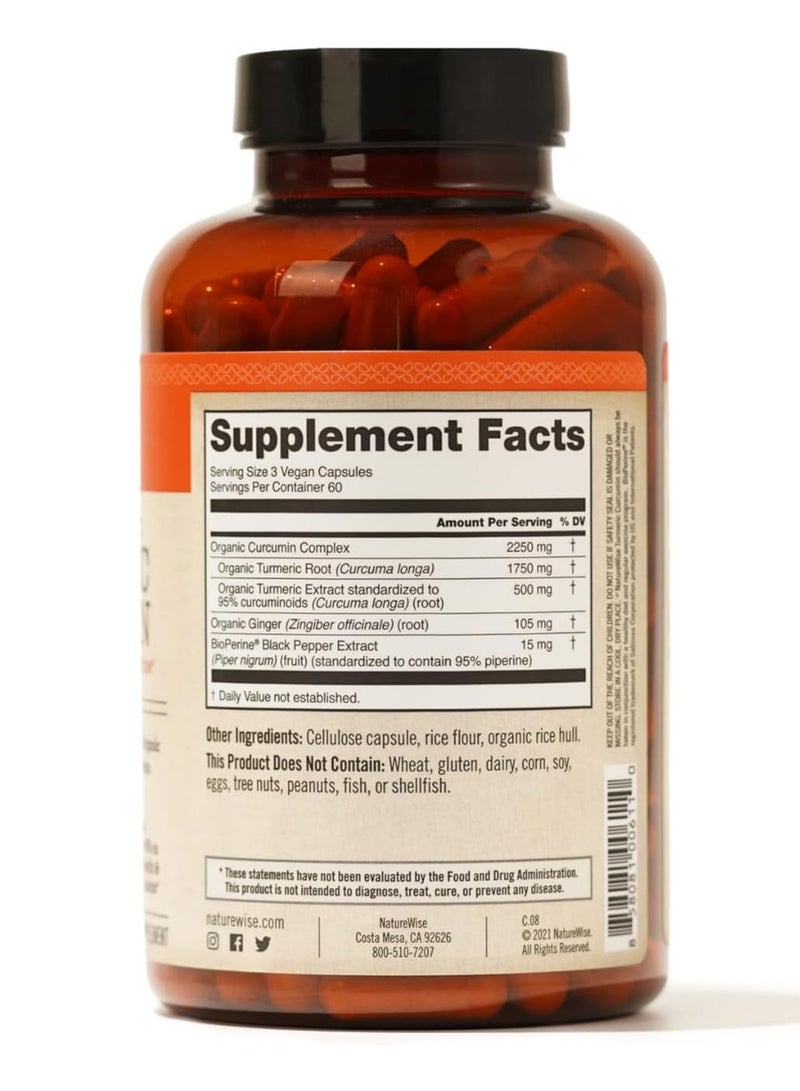 NatureWise Curcumin Turmeric Plus Ginger & BioPerine 90 Vegan Capsules - Image 2
