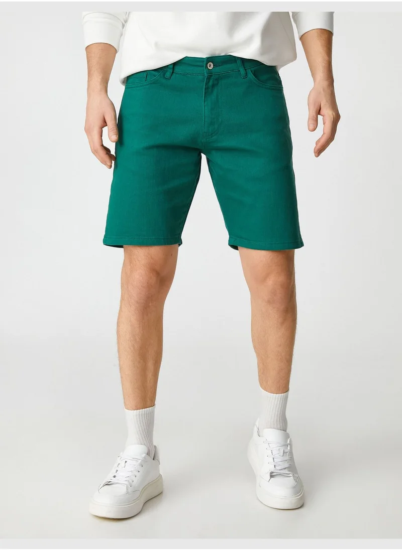 كوتون Basic Canvas Shorts Buttoned Pocket Detailed